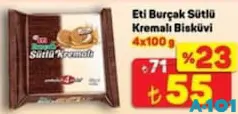 ETİ BURÇAK SÜTLÜ KREMALI BİSKÜVİ 4X100 G ETİ BURÇAK SÜTLÜ KREMALI BİSKÜVİ 4X100 G